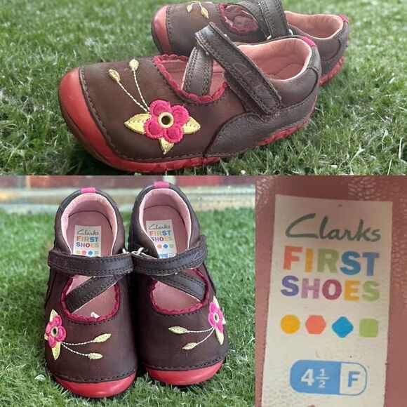 Clarks Baby Girl Leather Mary Jane Shoes Size 4.5 - Picture 1 of 12